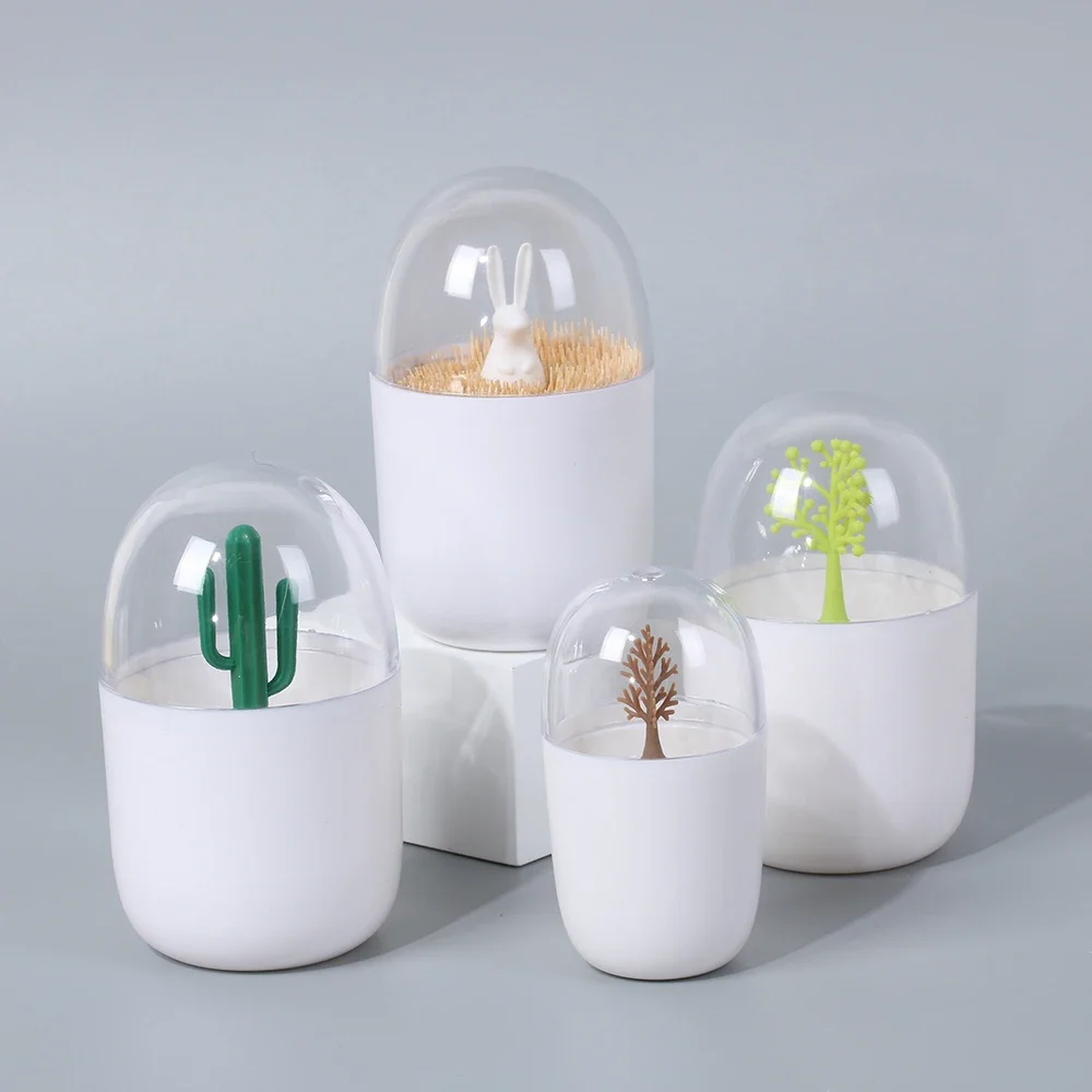 

Dustproof Cotton Swab Box Cotton Bud Holder Case Animal Tree Toothpick Holder Container Plastic Storage Box Organizer XB 135