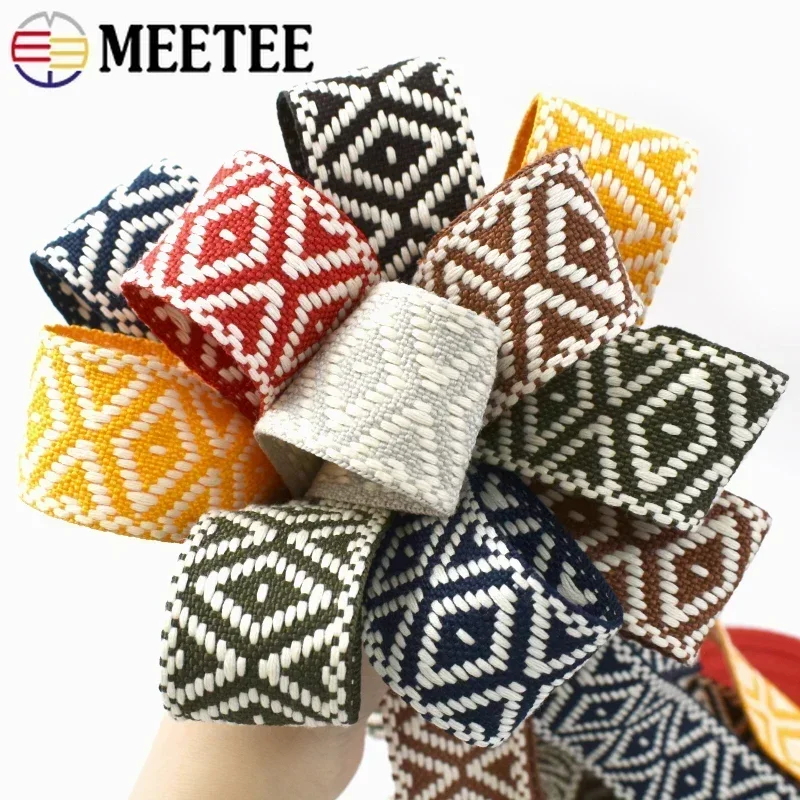 5Meters Meetee 38mm Colorful Jacquard Cotton Webbing Ribbon Canvas Straps Bag Shoulder Strap Clothing Band Sewing Accessorie