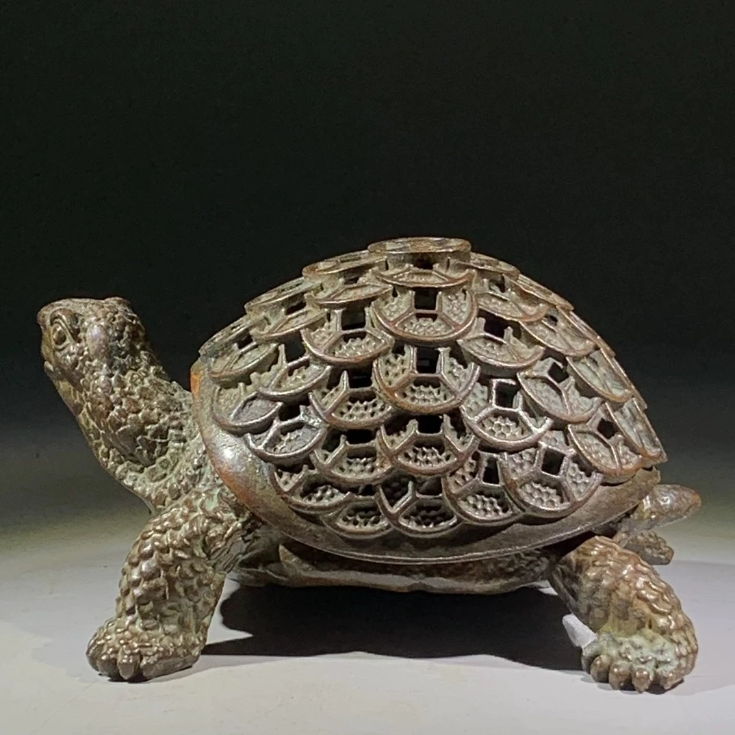 Antique Bronze Money Turtle Incense Burner Vintage Copper Censer Feng Shui Ornament