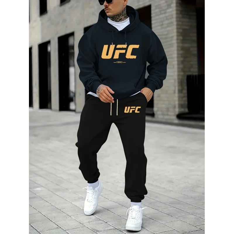 

Men's Sweatshirt Set Hooded Sweatshirt and Sweatpants Set Autumn and Winter Polyester Knitted Fabric Fitness Jogging Winter Set