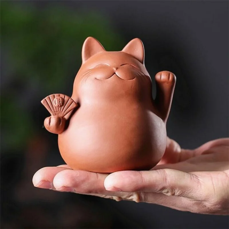 

3.5in Cat Lucky Wealth Kungfu Tea Pet Decor Chinese Purple Clay Tea Pet