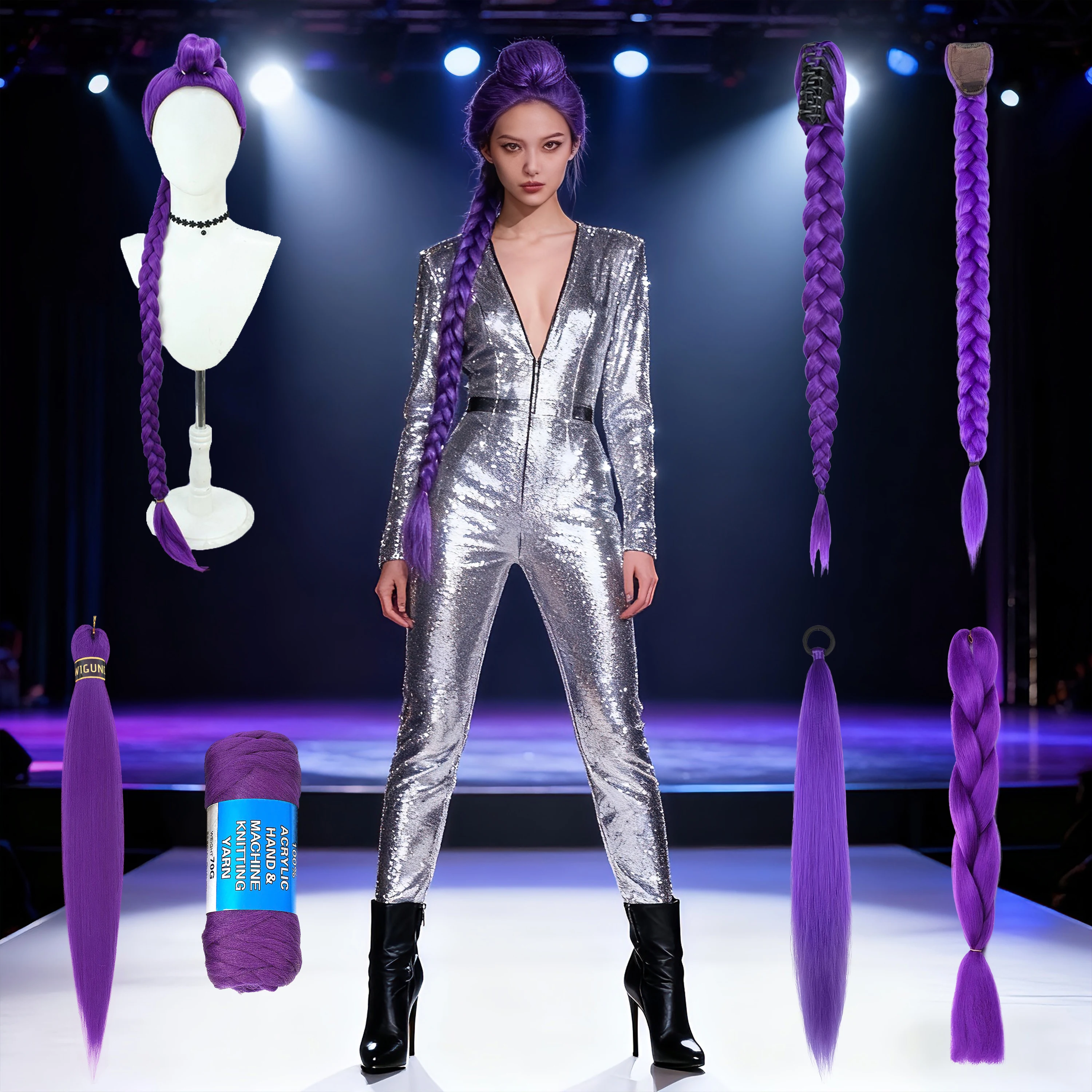 

Long Braided Purple Hair Ponytail Extensions Claw Clip Hair Wig for Kids Costume for Chritmas Theme Party Purple Wig Hair