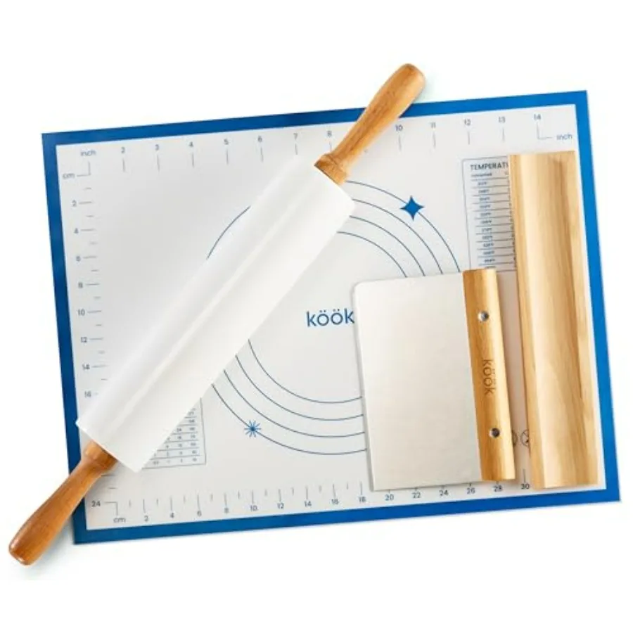 

18 Inch Marble Rolling Pin Set with Beechwood Handles and Wooden Holder for Baking Pizza Dough Pastries Tortillas Includes Meta