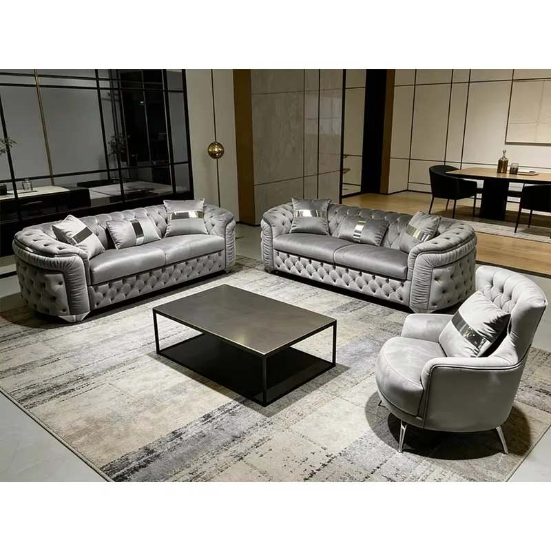 

# Contemporary Tufting Light Luxury Velvet Sectional Sofa Set Living Room Furniture with Stainless Steel Legs