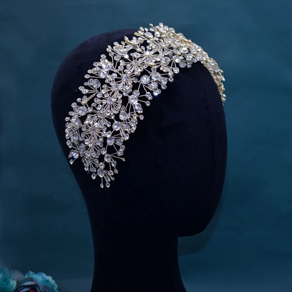 

A107 Silver Wedding Hair Accessories Party Jewelry Rhinestone Women Headdress Baroque Headband Crystal Prom Tiara Headpiece