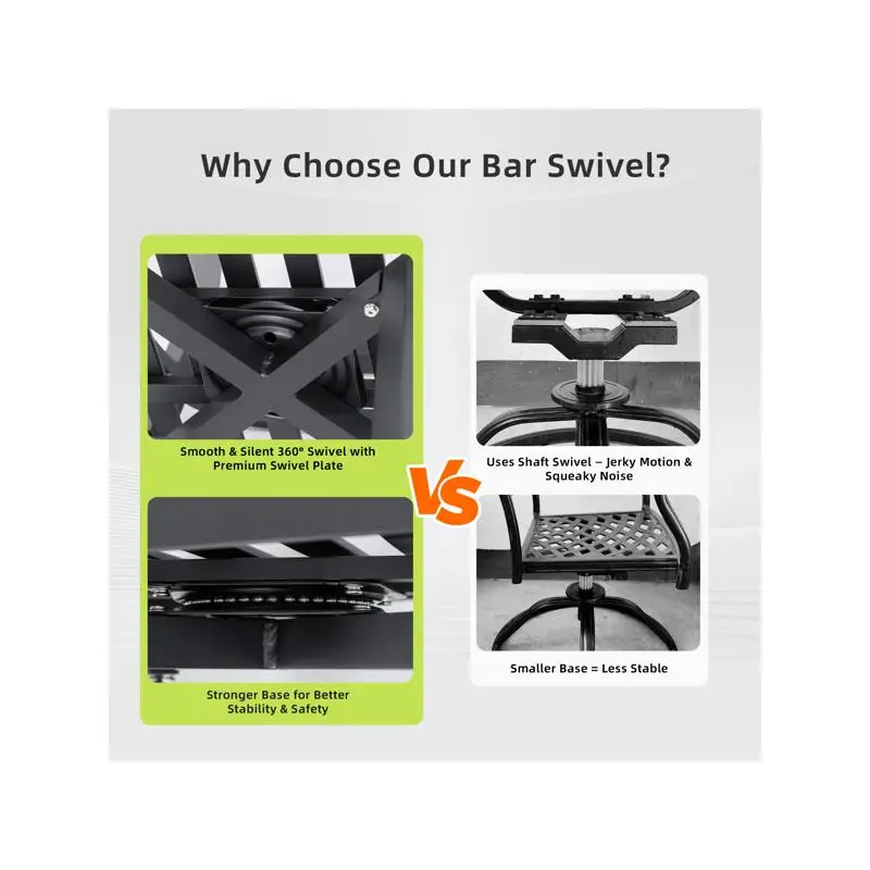 Modern 2-Piece Swivel Bar Chairs – Aluminum Frame, 360° Swivel, Ergonomic Backrest & Armrests, Tapered Legs, Sunbrella Cushion,