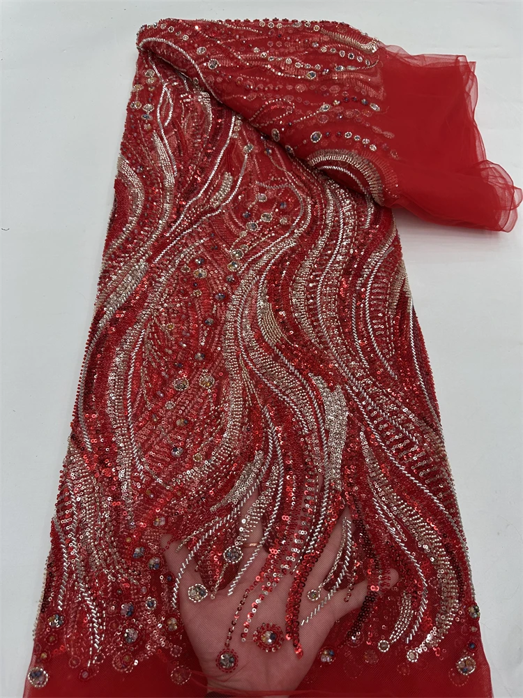 Tissu africain en dentelle et maille, tissu nigérian en dentelle de perles, robes françaises nigérianes de haute qualité pour femmes, couture de fête de mariage, 2025