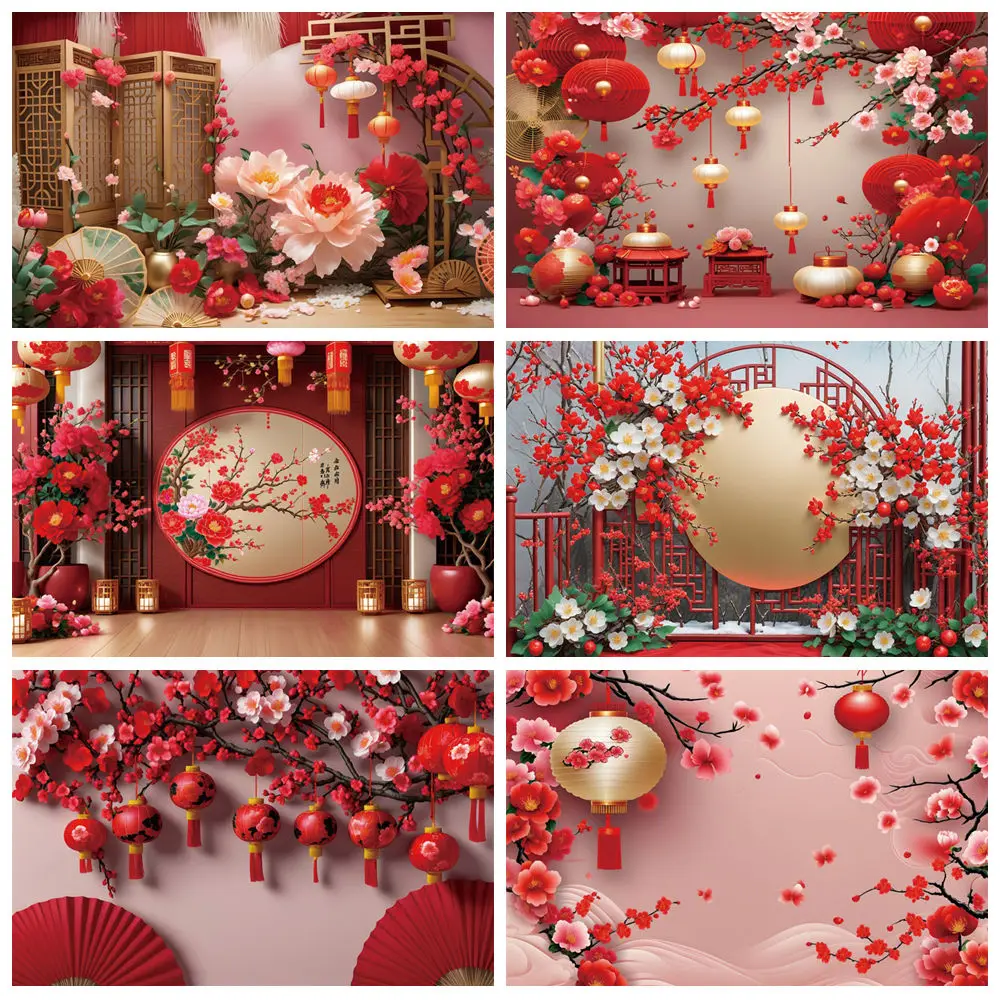 

MOON.QG 2025 Chinese New Year Photography Background Fan Lantern Wintersweet Branch Backdrop Home Decoration Studio Photozone