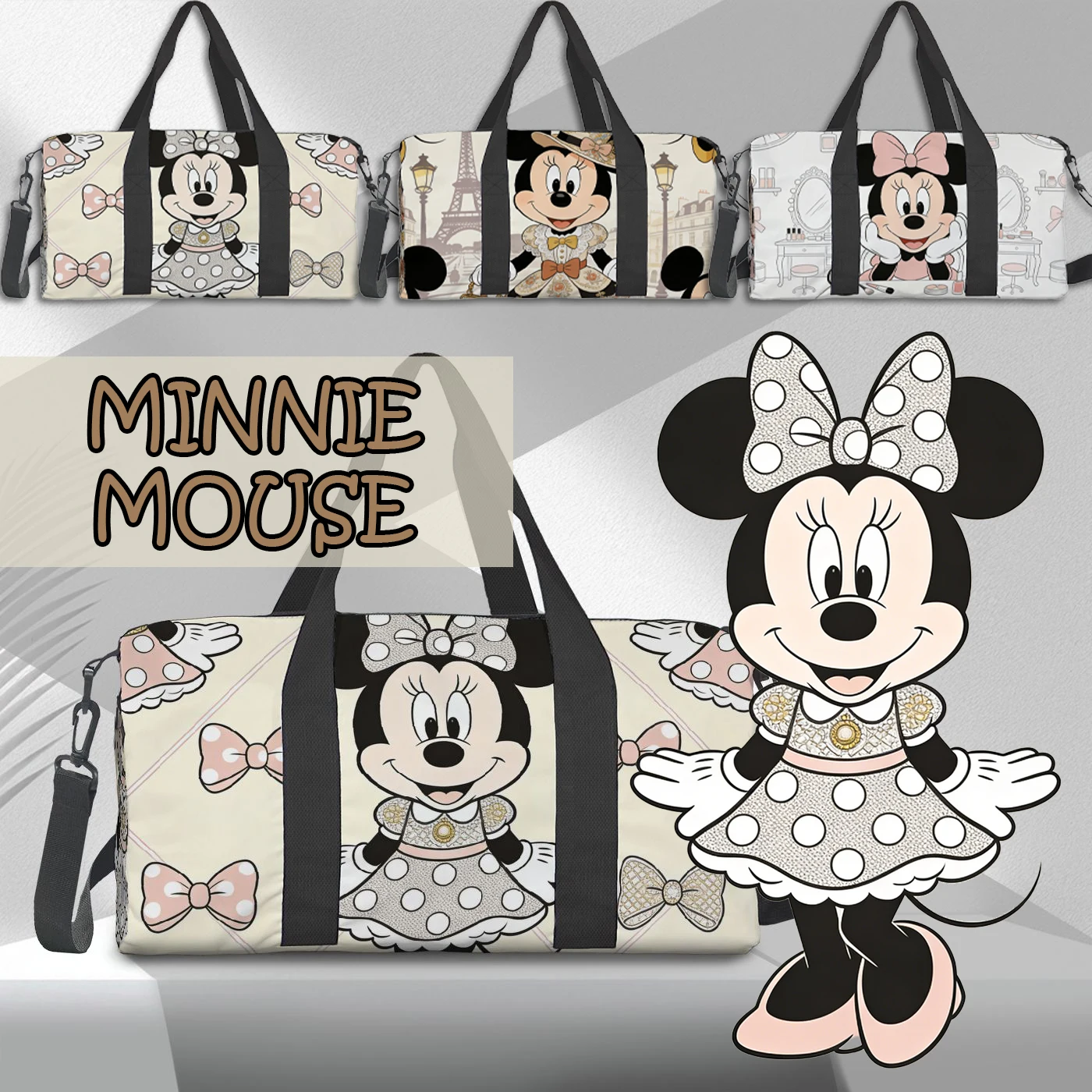 

Сумка-тоут, спортивная сумка, сумка через плечо в цвете Моранди с Минни Маус, высокое качество, большая вместимость, модный подарок, для повседневных поездок