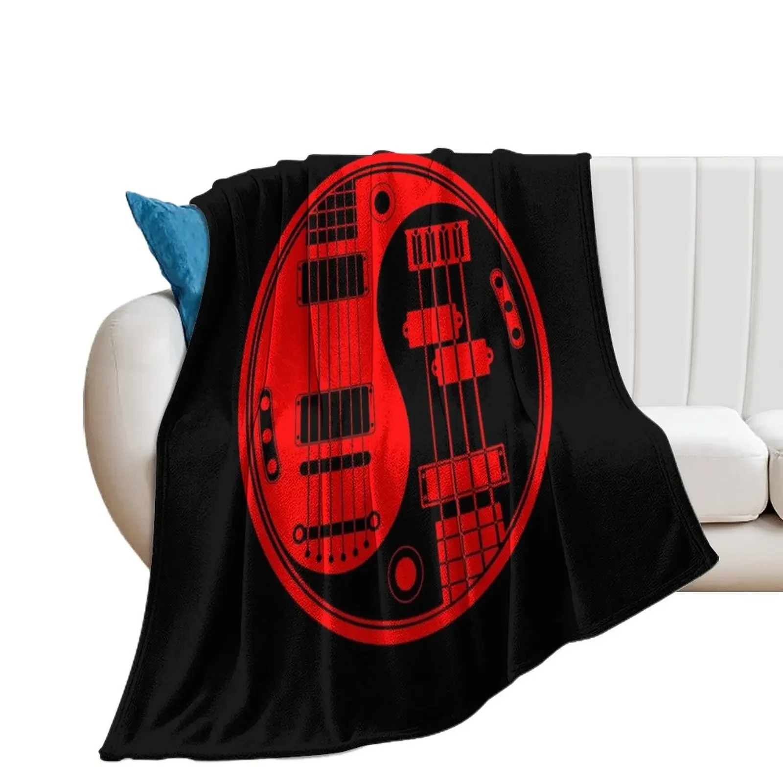 

Black and Red Guitar Bass Yin Yang Throw Blanket Cute Soft Plaid Blankets