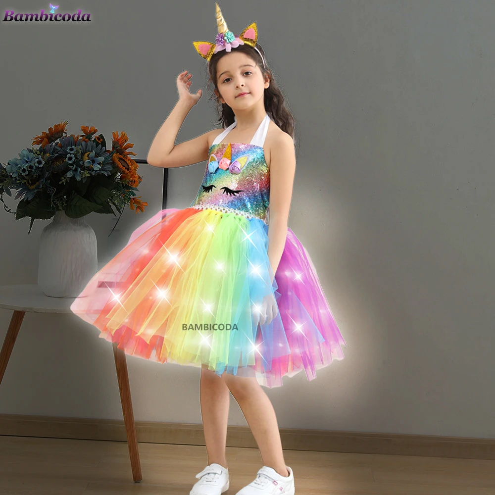 Robe Tutu Lumineuse à LED pour Fille, Tenue de Princesse Brillante, pour ixd'Halloween, Éducative, 2024