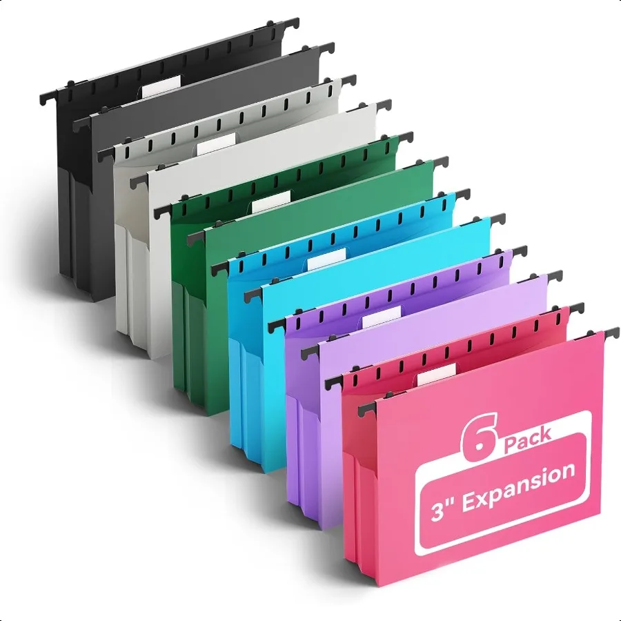 

Plastic Hanging File FoldersLetter Size 6 Pack Reinforced Expanding Hang Folder Accordian Pocket Extra Capacity Heavy Duty 3 In