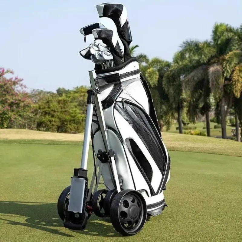Hand Push Golf Cart Trolley Aluminum Alloy Material Compact Foldable Structure Convenient For Golf Bag Outdoor Transportation