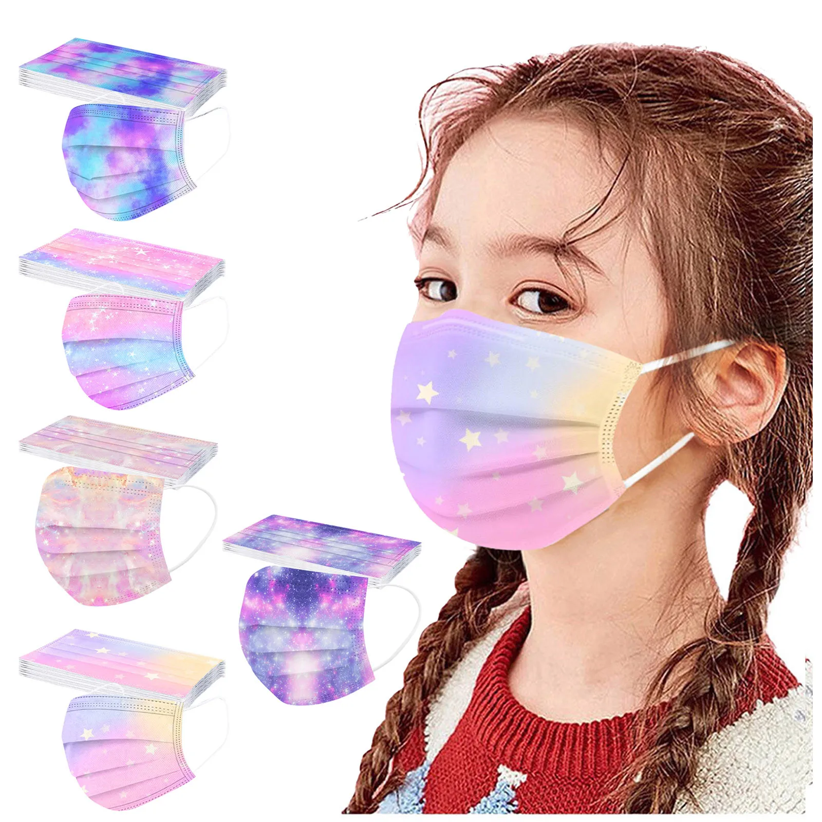 Colorful Kids Face Mask Trending Now 50pcs Disposable Cover Bestseller Cute Galax Protection Mixed-Color Tie-Dye Disposable T1
