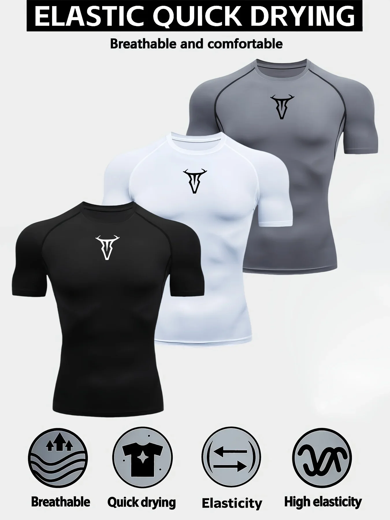 Triplet Men's Compression Bull Printed T Shirt Summer Sportswear Running T-shirt Elastic Quick Dry Sport Gym Fitness TShirts Men