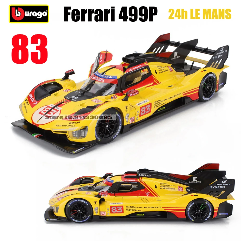 Bburago 1:18 فيراري 499P LMH 2024 نموذج سيارة بوي لعبة كبيرة ثابتة يموت يلقي المركبات تحصيل نموذج سيارات لعب
