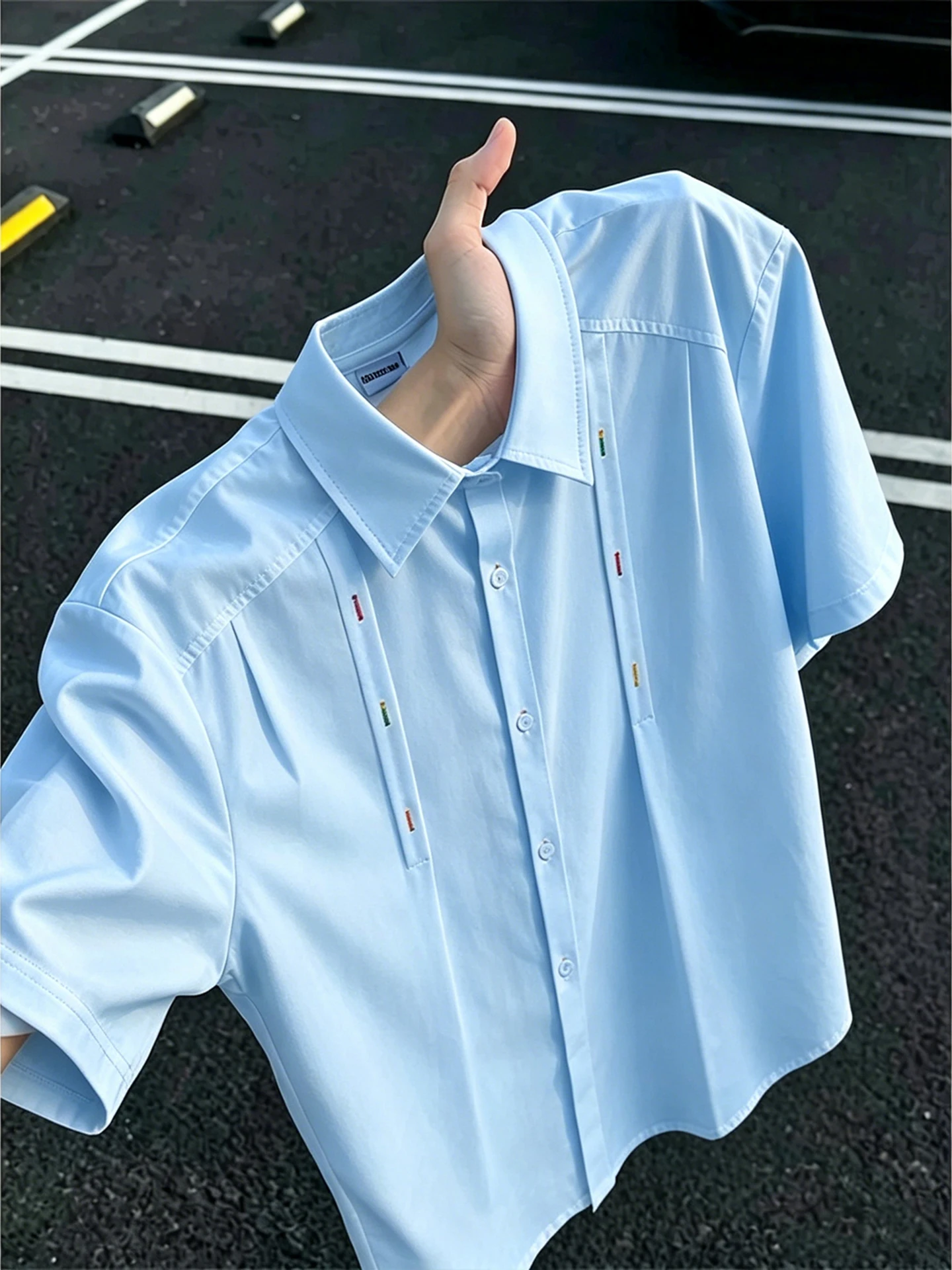 White Casual Loose Short Sleeve Shirt Men's Summer Thin Sun Protection Shirt Cleanfit Lightweight Outerwear Polyester Fiber