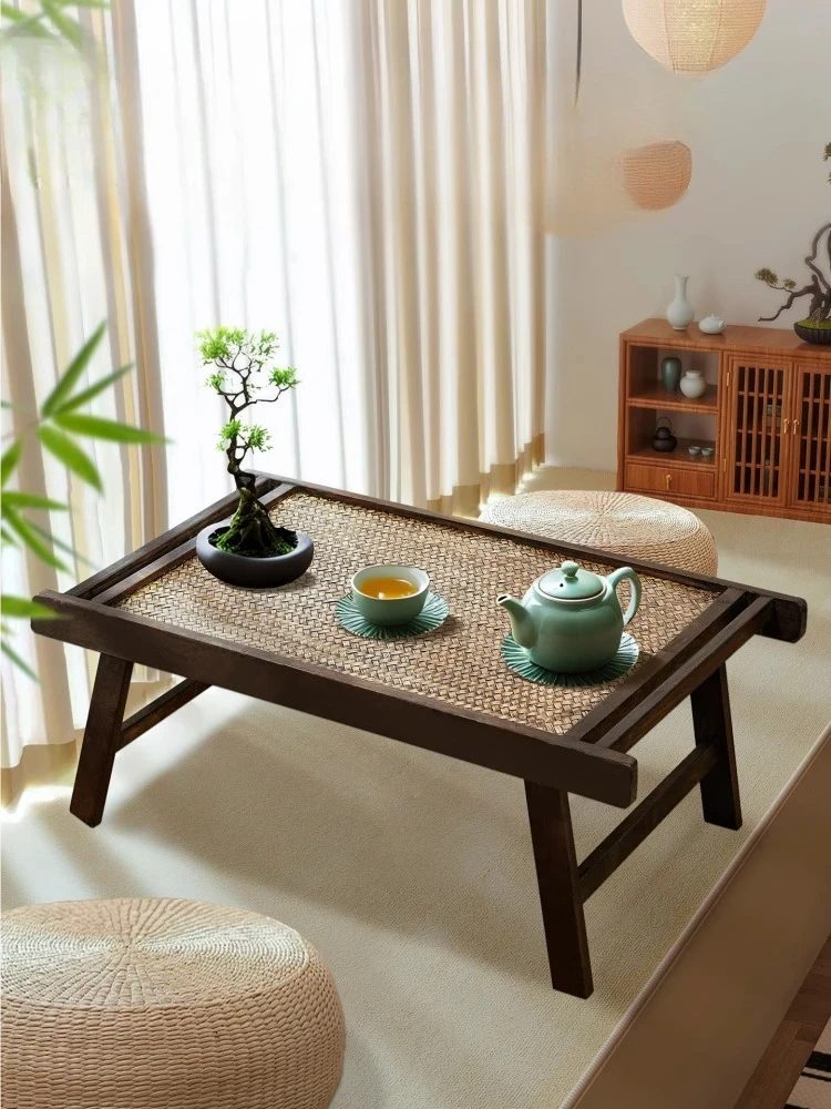Solid wood tatami small table folding coffee table Japanese bamboo tea table kang sitting low
