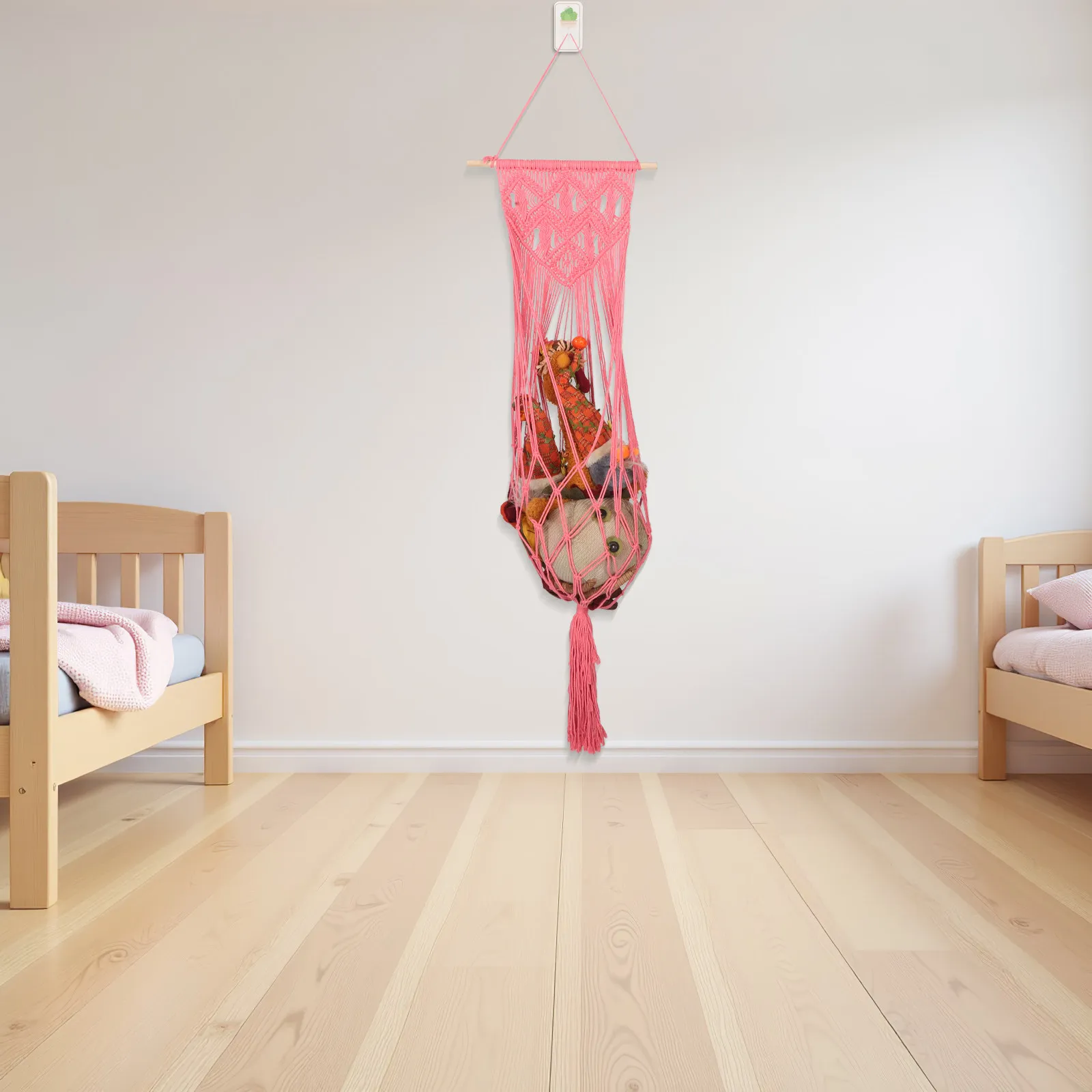 Stuffed Animal Storage Hammock Macrame Hanging Net Organizer Nursery Playroom Wall Hanging Storage Organizer Boho Decor