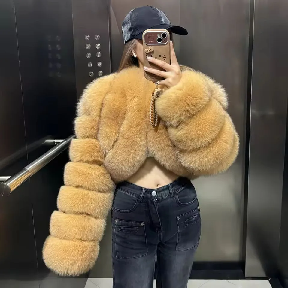 معاطف دافئة من الفرو الصناعي معاطف قصيرة للنساء فضفاضة بياقة دائرية وأكمام طويلة مغطاة بأزرار مستقيمة للعمل Y2k غير رسمية لخريف وشتاء 2025 #5