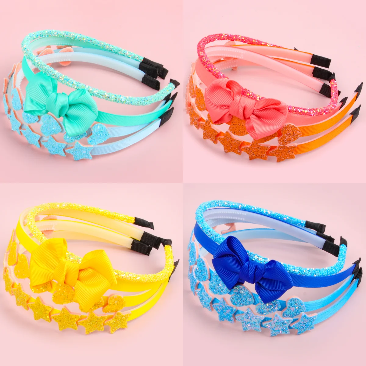4 stücke Mode Star Stirnbänder für Kinder Mädchen Perle süße Haars chleifen Haarband Glitzer Stern Haar Reifen Haarschmuck Set Kopf bedeckung