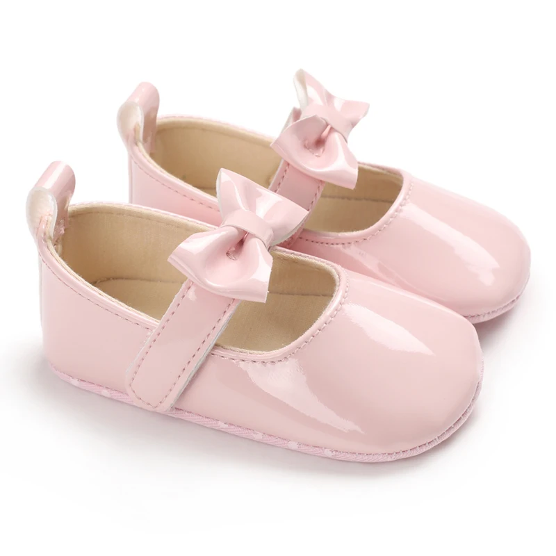 Cute Pink Princess Baby Girl Bow Flat Shoes Soft Sided Baby Walking Shoes Comfortable Sole Girls' Footwear