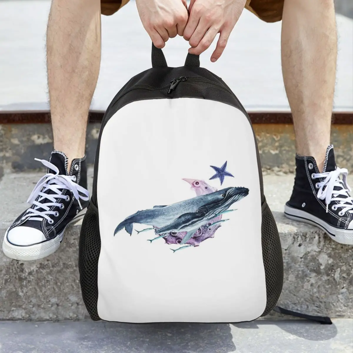Orca Whale And Dolphin Marine Life Backpack Daypack Large Capacity Children BookBag School Bag Shoulder Bags for Men Women