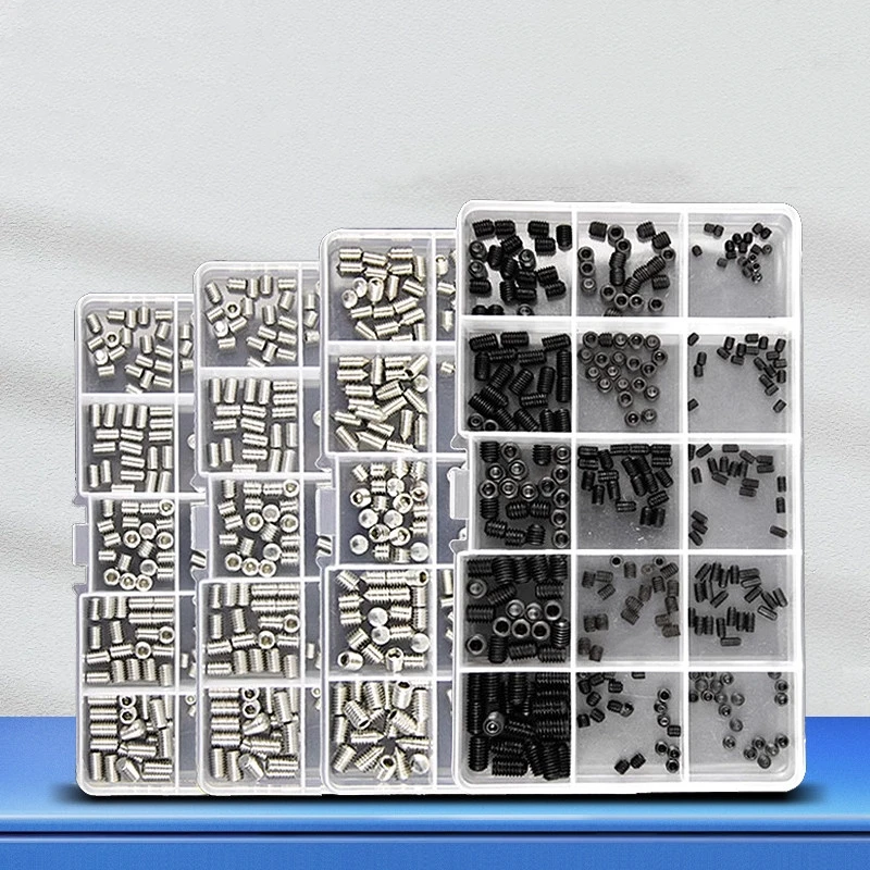 kit-sortido-de-parafusos-de-fixacao-set-screws-com-ponta-conica-plana-e-tipo-copo-em-aco-inoxidavel-304-316-com-acionamento-sextavado-interno-allen-head-modelos-m3-m4-m5-m6-m8