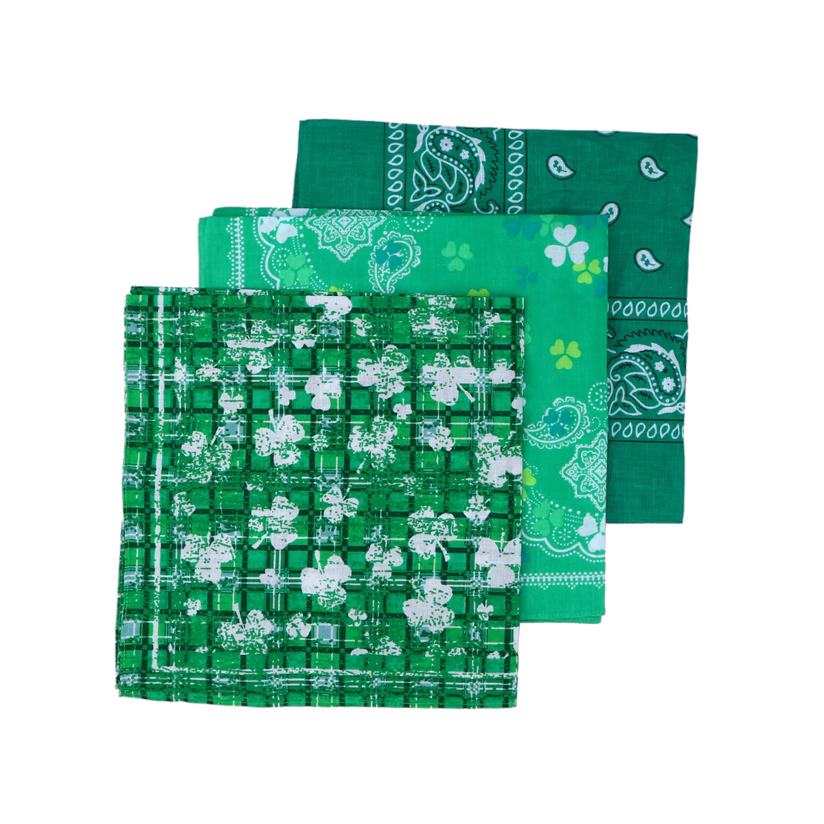 

3pcs Cotton Clover Print Scarf Headbands Set Vibrant Decor For Festival Party Holiday Makeup Accessory (Green Multi Pattern