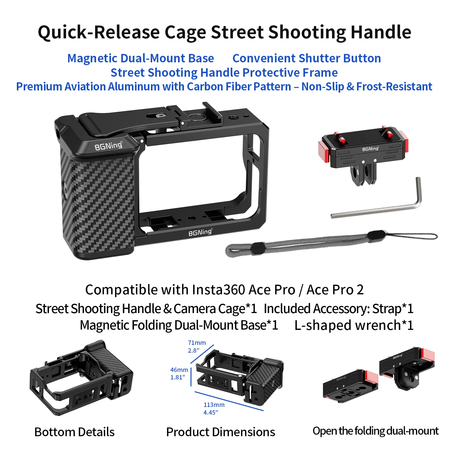 Essentieller Handgriff für Insta360 Ace Pro 2 Magnetischer Schnellwechseladapter Street Vlog Fotografie Kamerakäfig Zubehör – Detail 27