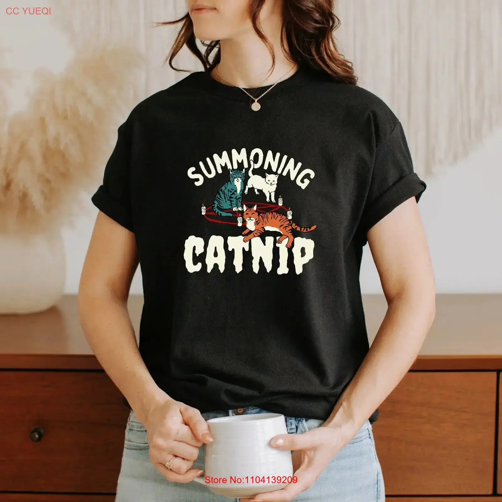 Summoning Catnip T Shirt Witch Cats Spooky Cat Lover Retro Witchy vintage Washed Comfortable Soft Unisex Stretched graphic