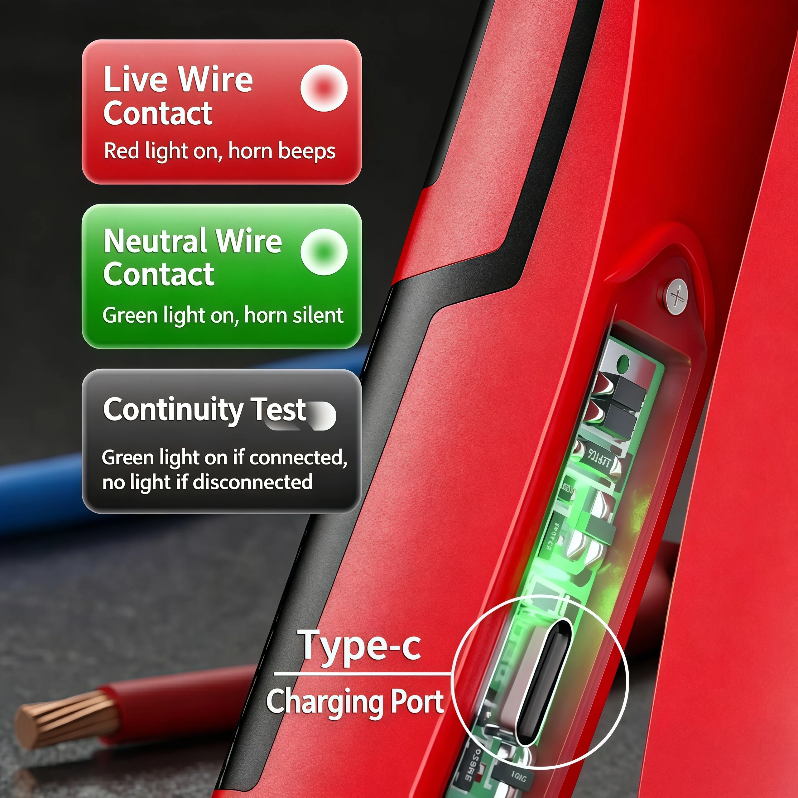 16-in-1 Wiederaufladbare Abisolierzange mit Spannungsprüfer & Alarm, Erkennbar von 12-250V, Hochleistungs-Elektrozange & Drahtschneider – Detail 6