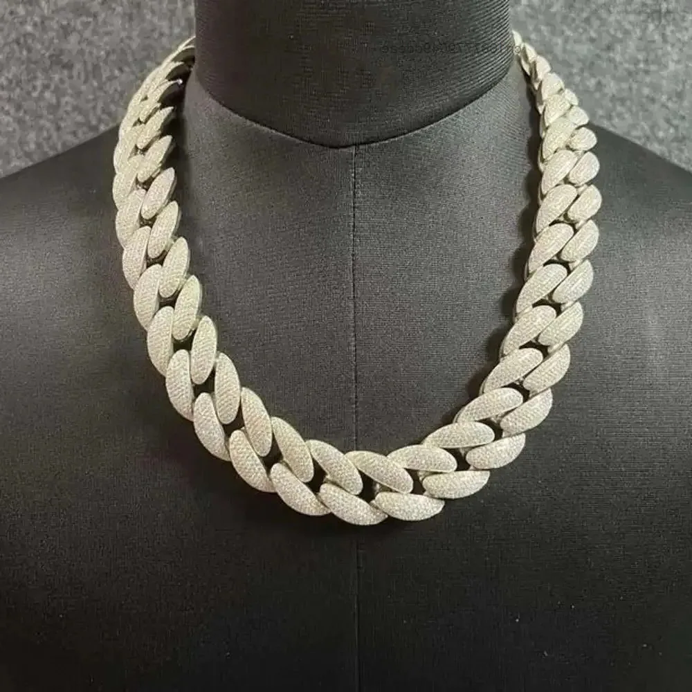 

Luxury 24mm Miami Cuban Chain 925 Sterling Silver Pass Tester Iced Out Vvs Moissanite Diamonds Cuban Link Chain