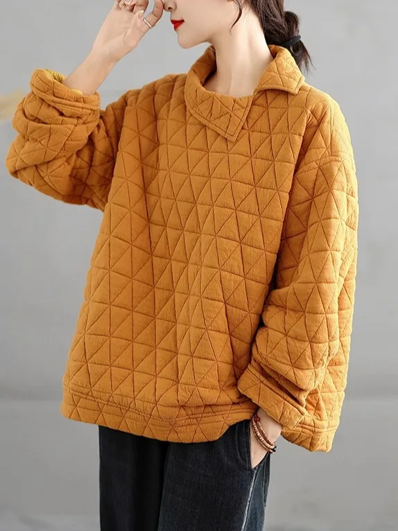 

Faionable Quilted Cotton Jaet Women's Loose plus Size Autumn Winter Warm Collar Sweatirt Outerwear Trendy Dreng Silk...
