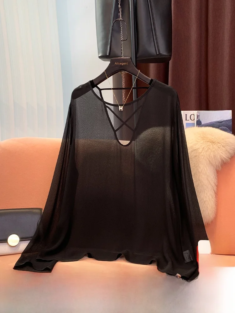 

Легкий V-Ne Long Sve Sun Protection irt Женский дизайн Sense Cover up Шифоновый топ Корейский свободный крой irt