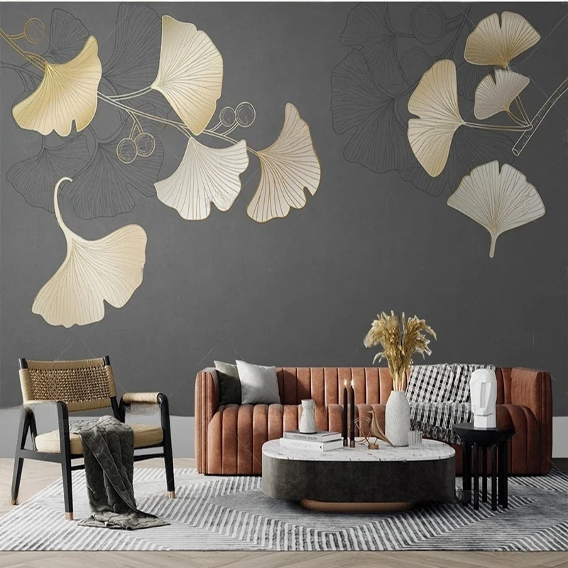 Custom Nordic Style Leaf Print Wall Mural Large Wallpaper for Living Room & Bedroom Wall Decor Home Interior Design Art