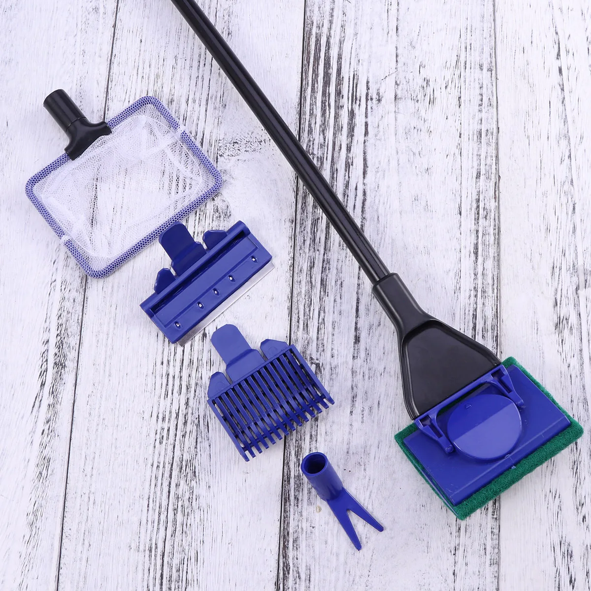 

5 in 1 Fish Tank Cleaning Kit Strong Plastic Aquarium Tools Effective Dirt Removal from Tank Bottom Rake Scraper Fork Sponge Net