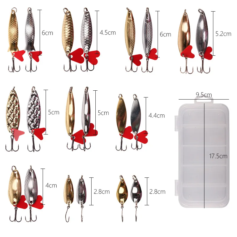 Fishing Bait Factory Wholesale Lure Bait Sequined Suit Lure Set Box Lure20Only Willow Leaf Rotating Sequins Fishing Tackle Box