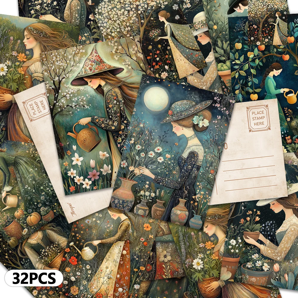 32pcs, Forest Flowers Postcards, Decorations/Greeting Cards/Postcards, High-Precision Printing, Collectible and Mailable