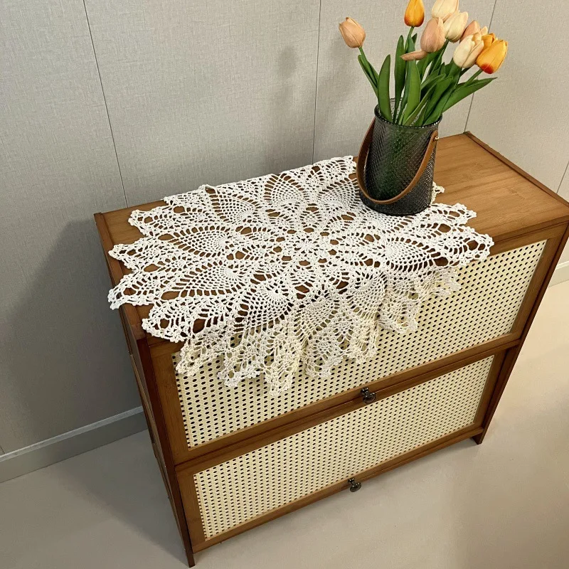 Hand-crocheted Cotton 60cm Vintage Tablecloth Placemat Hollow Lace Crochet Floral Table Cover Lampshade Sofa Cabinet Home Decor