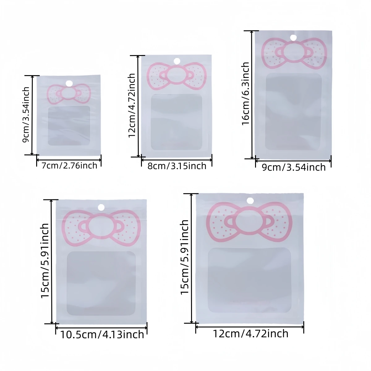 50Pcs/Lot Pink Clear Mylar Ziplock Bags Bow Tie Resealable Jewelry Display Storage Pouches for Candy Jewelry Gifts Packaging