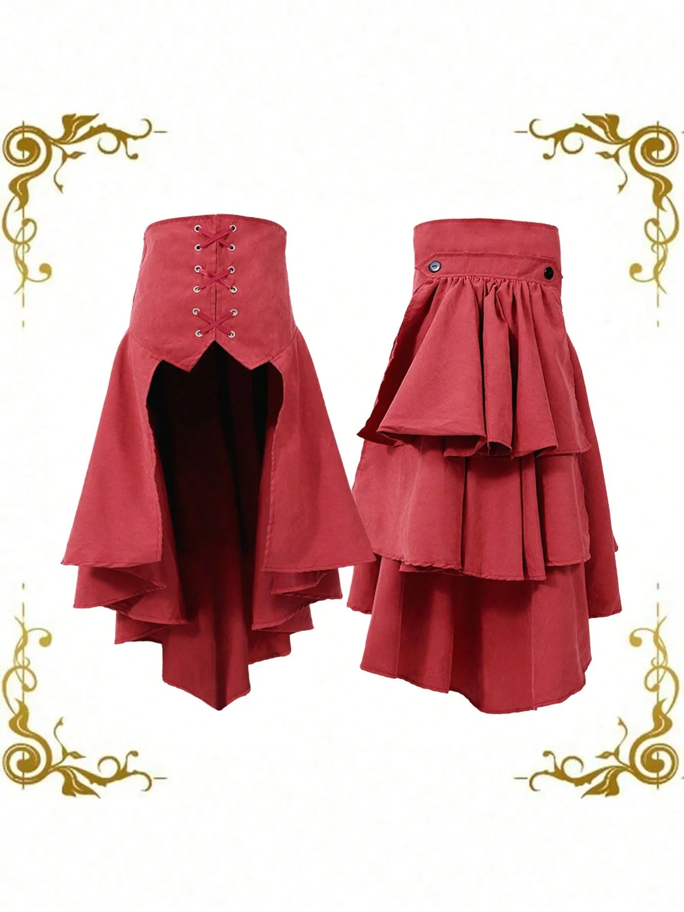 Falda pirata gótica Steampunk para mujer, falda con cordones delanteros, volantes escalonados, dobladillo Irregular, cinturón, disfraz Medieval Vintage