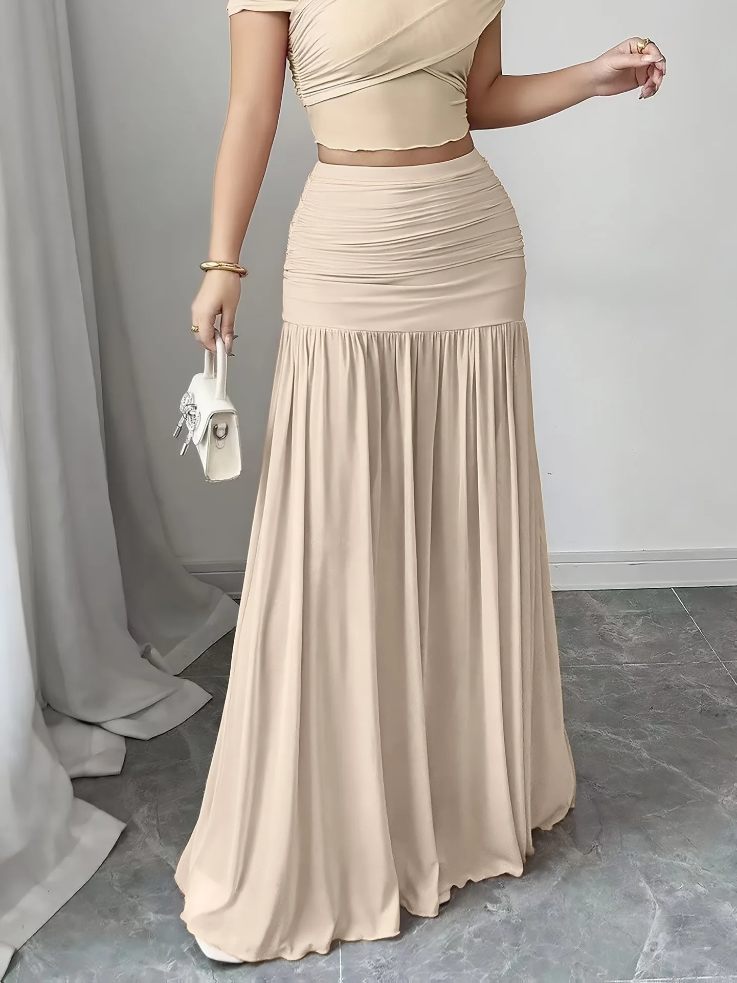Women Skirts Floor Length Skirt A Line Splice Pleated Button Elegant Splice High Waist Y2k Streetwear Beach Work Solid Vacation