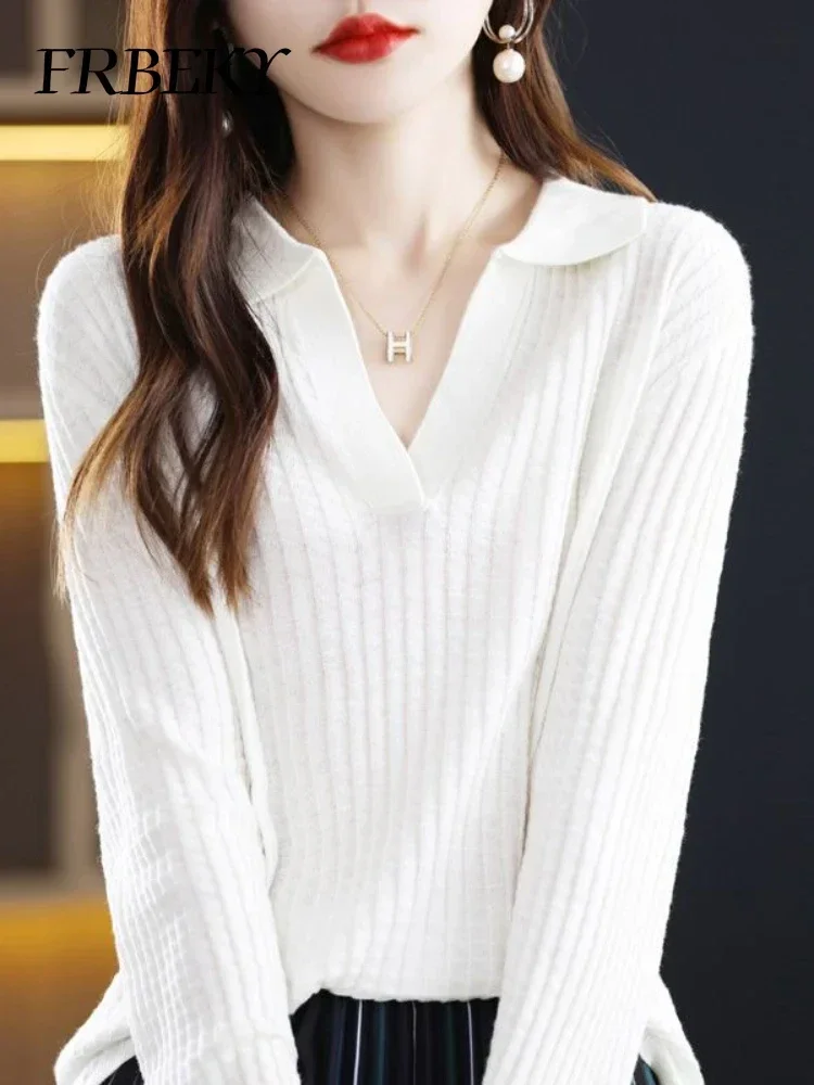 Female Clothing Autumn New Versatile Lapel Knit Polo Collar Threaded Sweater Bottoming Shirt Korean Fashion Streetwear Pullover