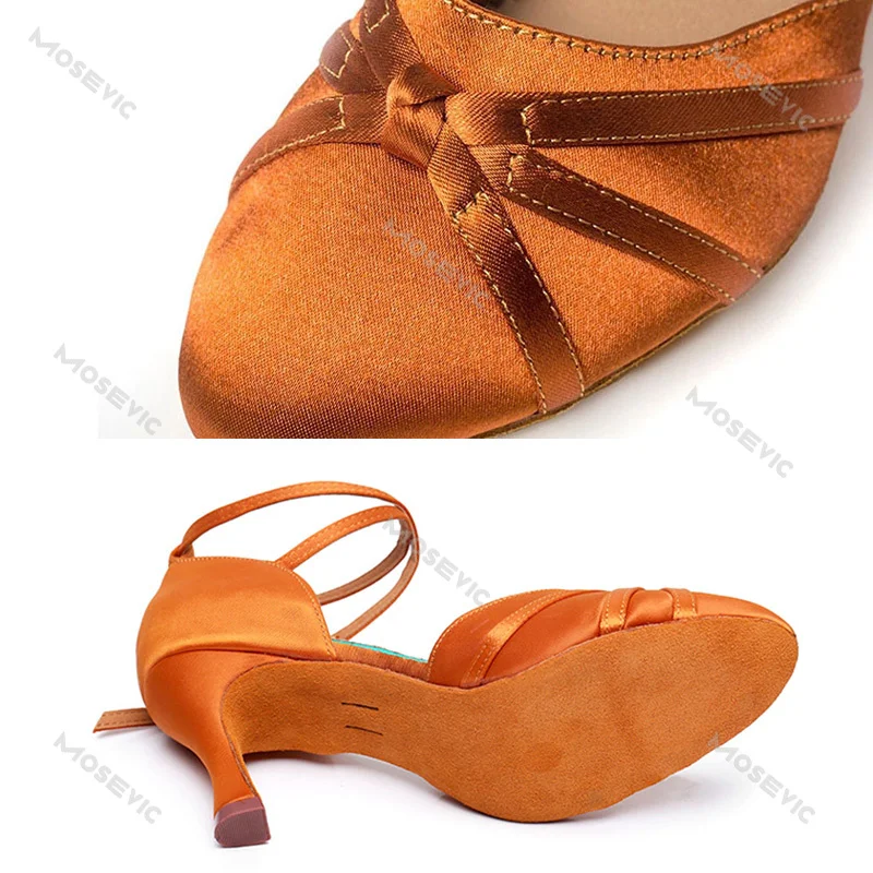 Satyna jedwabna buty do tańca latynoskiego Tango Salsa buty do tańca towarzyskiego dla kobiet w domu profesjonalne buty do tańca na wysokim obcasie 5.5/7cm