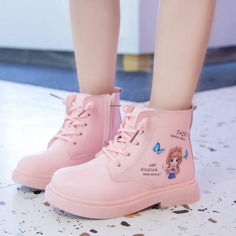 Girls Winter Fashion Warm Boots Cute Print Style Princess Short Boots Children's Student Snow Boots Kids High Top Platform Shoes