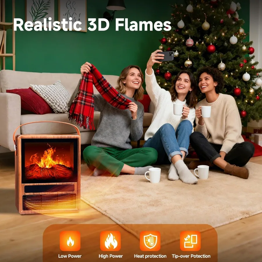 سخان مدفأة كهربائي محمول للاستخدام الداخلي مع تشغيل آمن بتأثير لهب LED ثلاثي الأبعاد يتميز بالحرارة الزائدة وحماية الميل #4