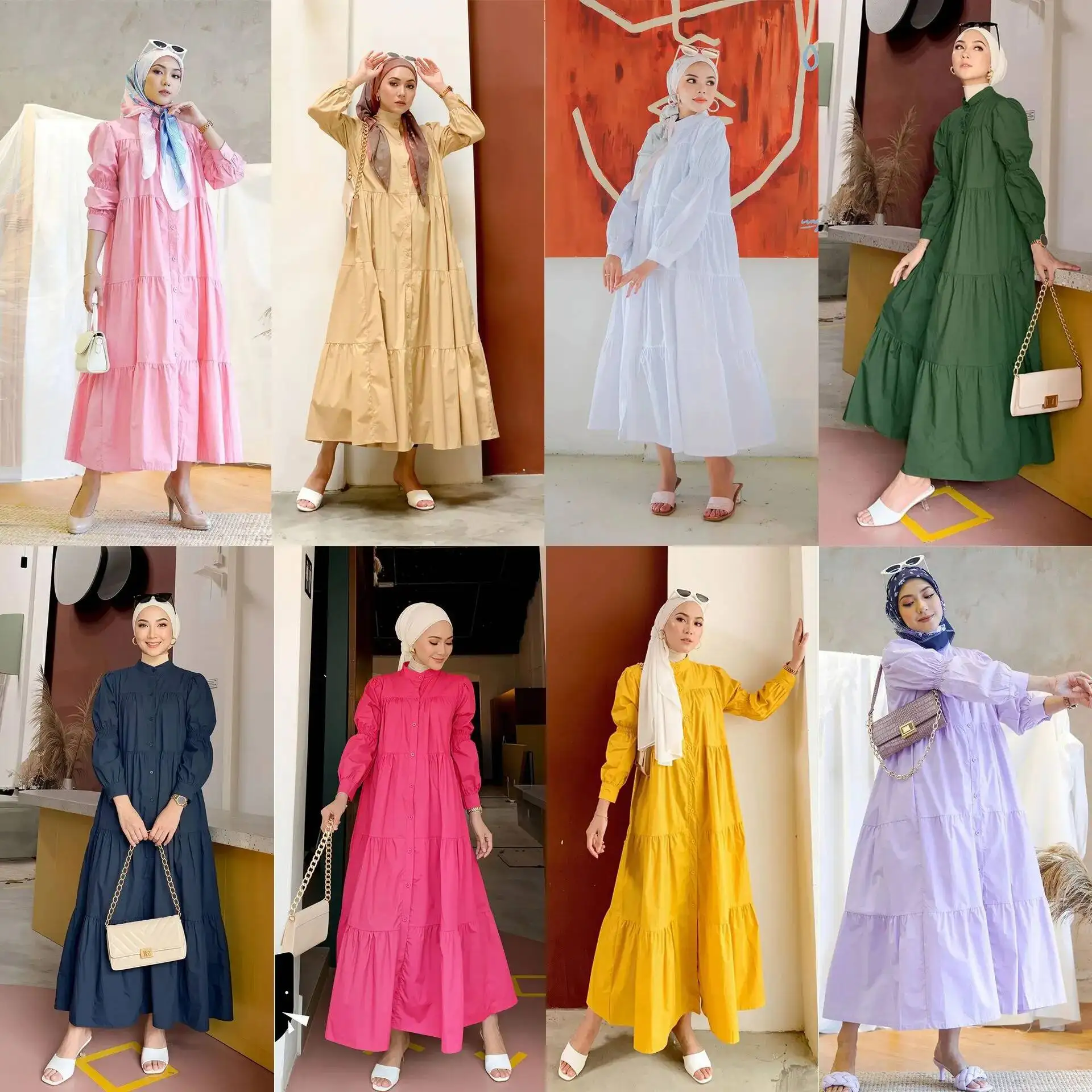 

9-color Malay Tk Cotton Dress, Solid Color Casual Loose Skirt Muslim Long Dress Robe Abaya Ramadan Dubai Luxury Islam Elegant