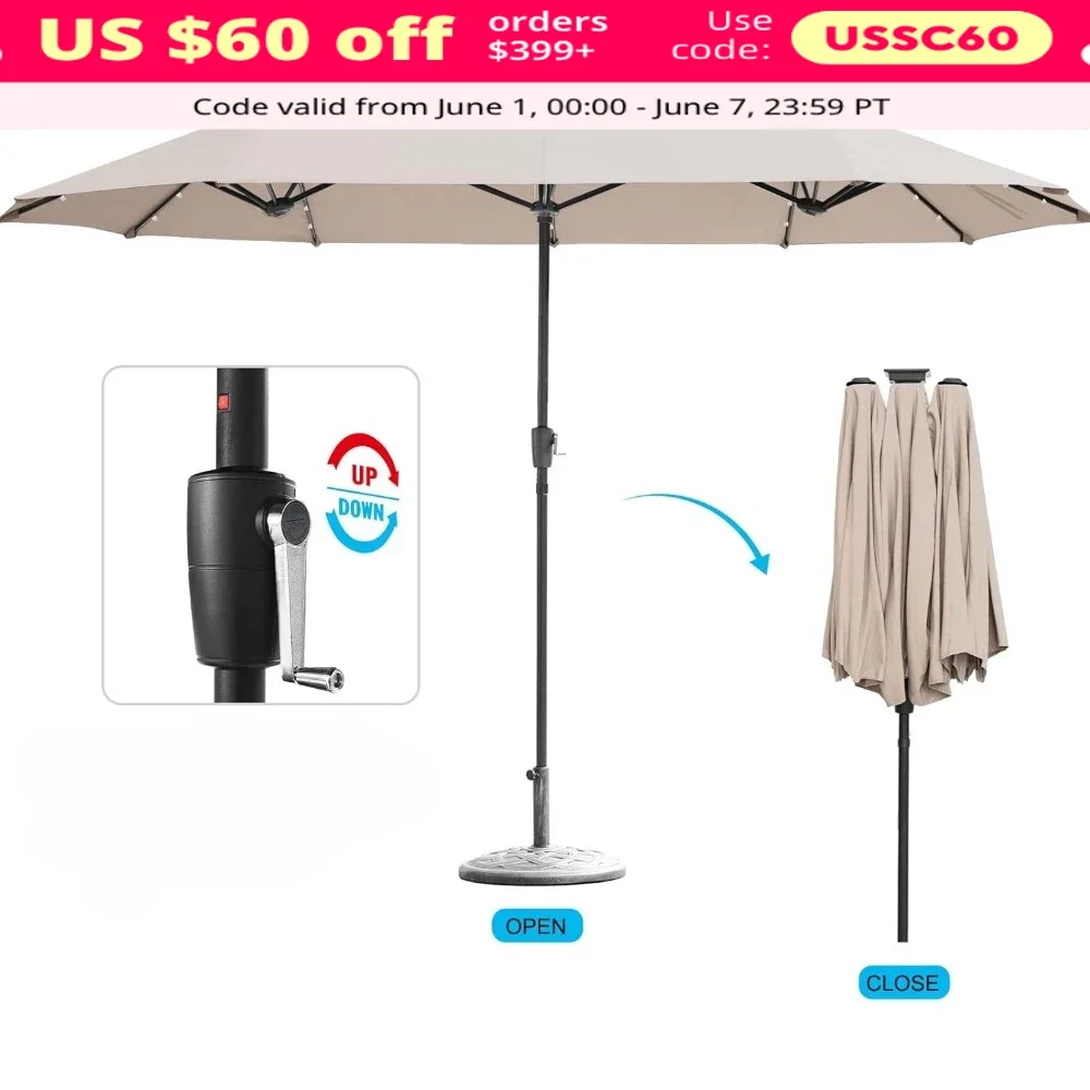 

Patio Umbrella, 13FT Double-Sided Patio Umbrellas, with 36 LED Lights, with Crank, with Solar Lights, Patio Umbrella