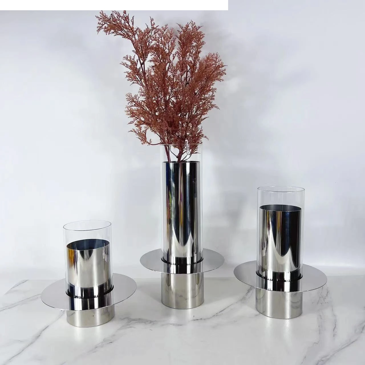 Geometric Laminated Glass Vases Flying Saucer Silver Flower Vase Floral Arrangement Accessories Room Decoration